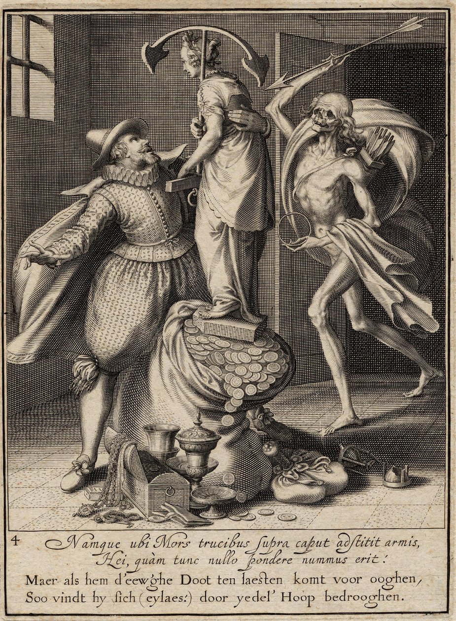 Der Tod mit einem Pfeil, der den Mann niederstrecken will, 1609 von Willem van Swanenburgh