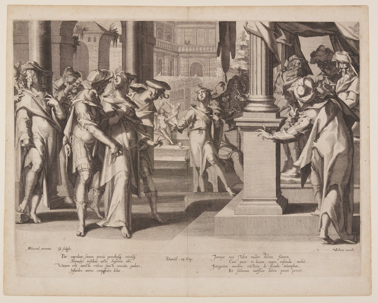 Susanna vor Daniel, Platte 3 aus Throne der Gerechtigkeit (Thronus Iustitiae) von Willem van Swanenburgh