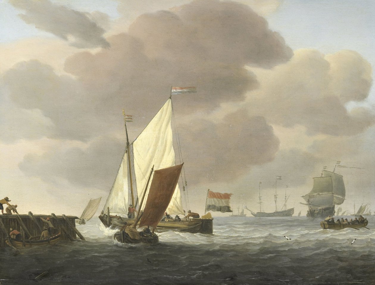 Schiffe nahe der Küste bei windigem Wetter von Willem van de Velde (II)