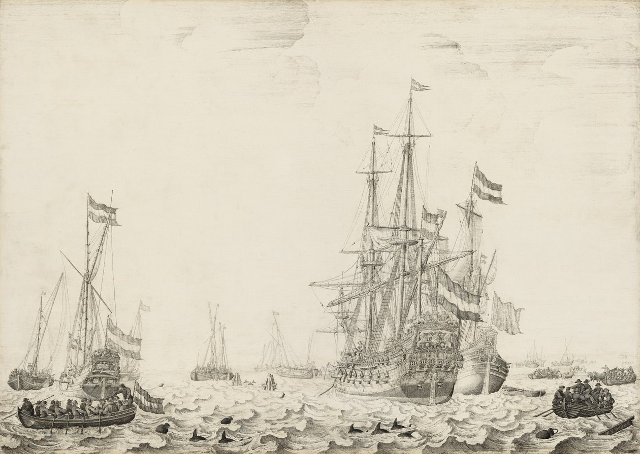 Niederländische Schiffe in Küstennähe, frühe 1650er Jahre von Willem van de Velde I