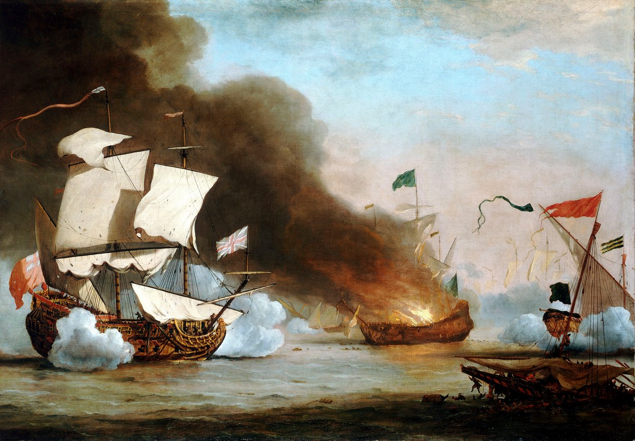 Ein englisches Schiff im Kampf mit Barbaresken-Korsaren, ca. 1680, ca. 1685 von Willem van de Velde the Younger