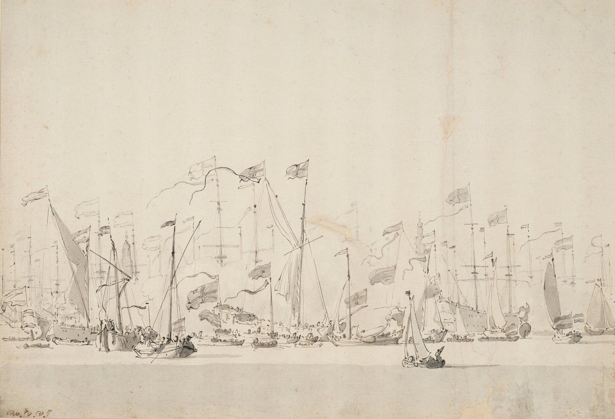 Flussfest auf der Y in Amsterdam zu Ehren des Prinzen von Oranien, 5./15. Juni 1660, ca. 1675 von Willem van de Velde the Younger