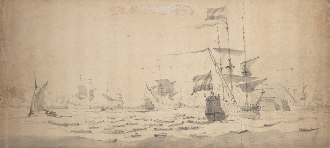 Eine niederländische Flotte in einer Brise: ein Kriegsrat, um 1665 von Willem van de the Elder Velde
