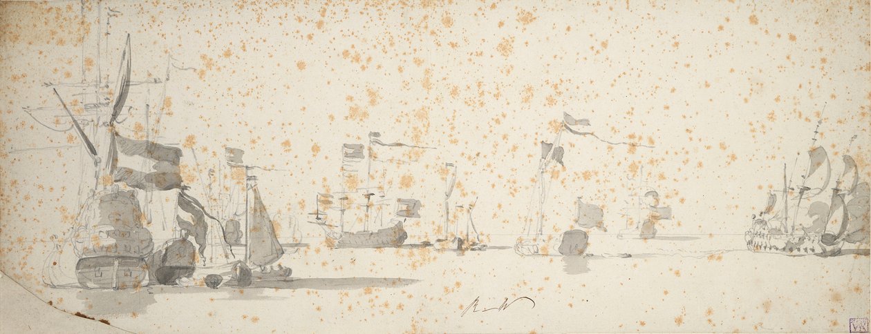 Eine Staatsyacht und niederländische Schiffe vor Anker, um 1664 von Willem van de the Elder Velde