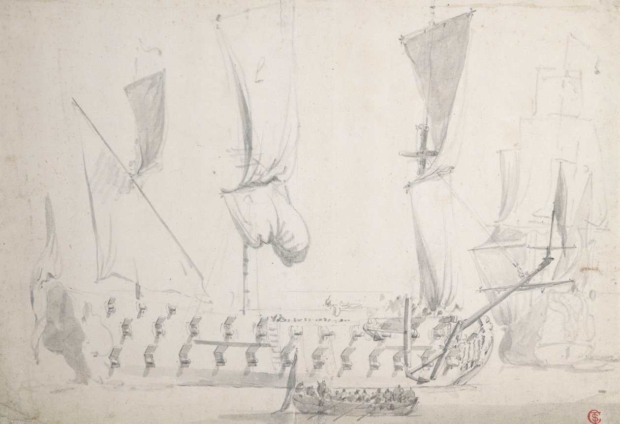 Ein englisches Viertklasseschiff bei leichtem Wind, ca. 1681 von Willem van de the Elder Velde