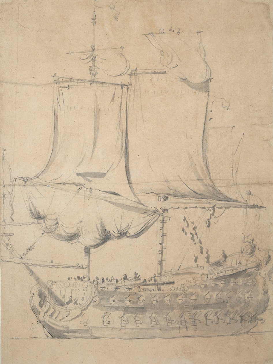 Porträt eines englischen Dreideckers, um 1685 von Willem van de the Elder Velde