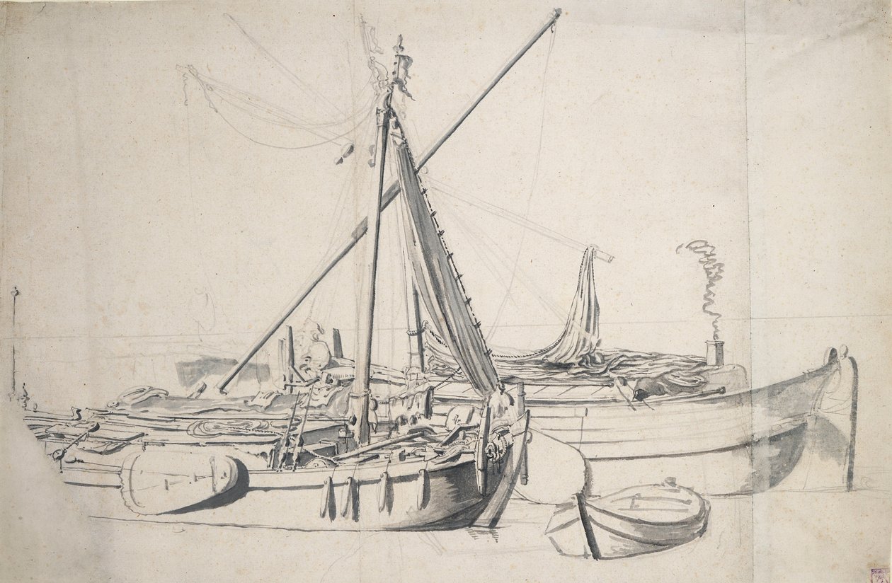 Studie eines Damloopers und eines Smalschips, die nebeneinander liegen, ca. 1665 von Willem van de the Elder Velde