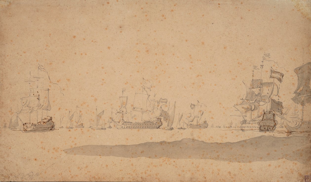 Die niederländische Flotte liegt wahrscheinlich im Mai 1672 vor Anker, ca. 1672 von Willem van de the Elder Velde