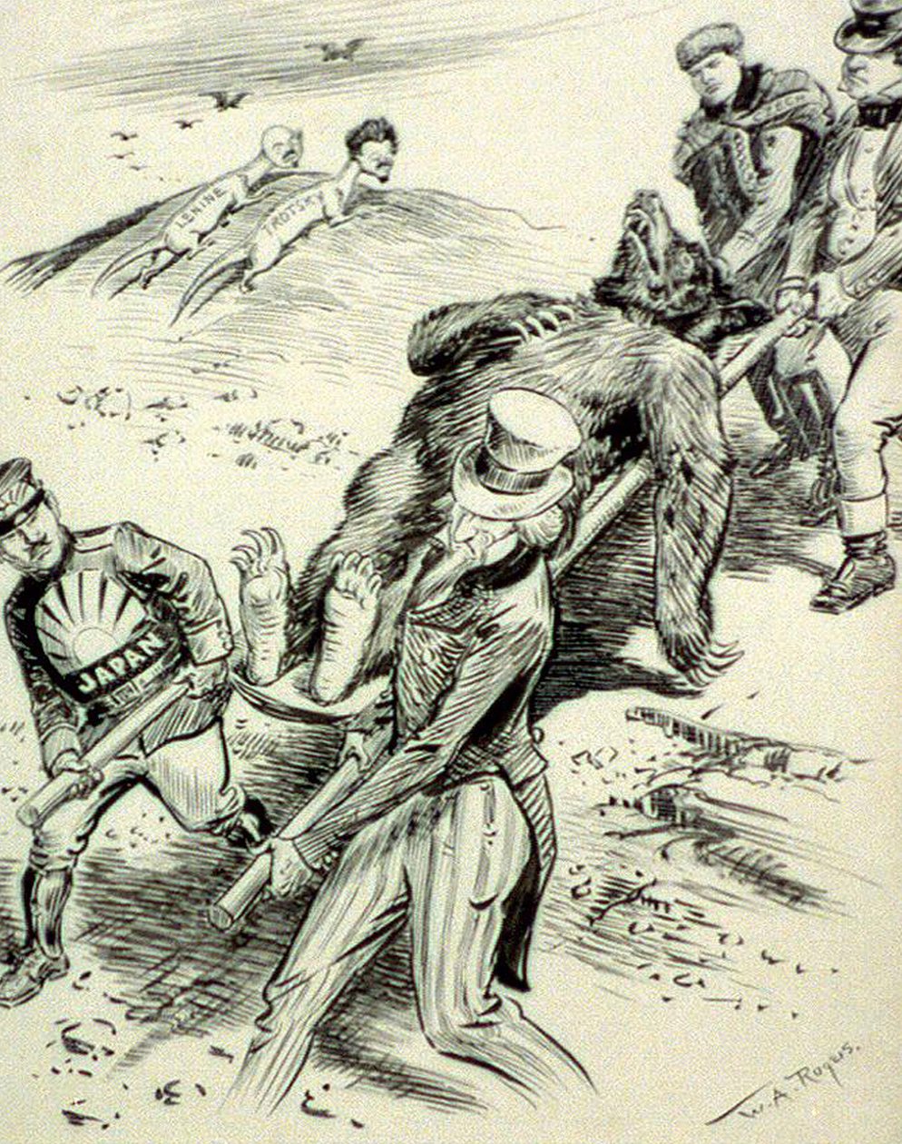 Ein Krankenhausfall, antikommunistische Karikatur, veröffentlicht während der Roten Angst, 1918 von William Allen after Rogers