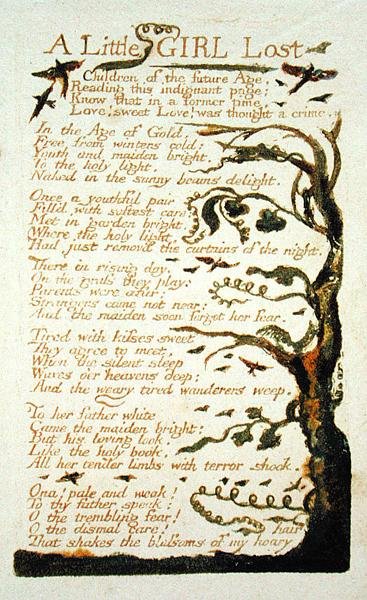 Ein kleines Mädchen verloren, Platte 43 aus Lieder der Erfahrung, 1789 von William Blake