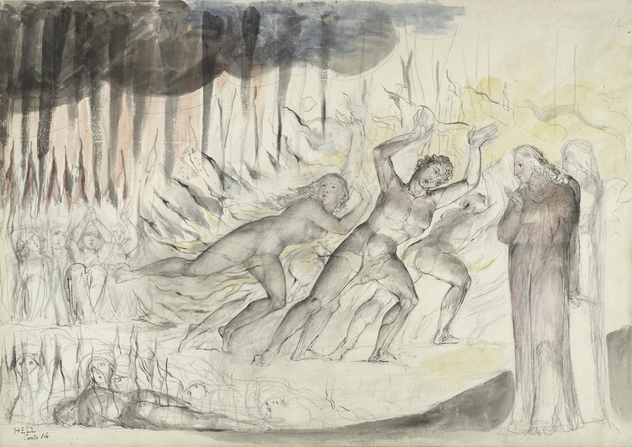 Dante und Virgil unter den Gotteslästerern, Illustration zur Göttlichen Komödie von Dante Alighieri, 1824-27 von William Blake