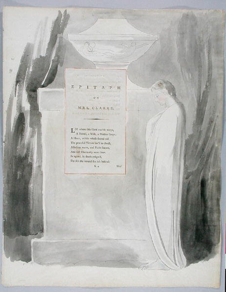 Epitaph auf Mrs. Clarke, Design 103 aus Die Gedichte von Thomas Gray, 1797-98 von William Blake