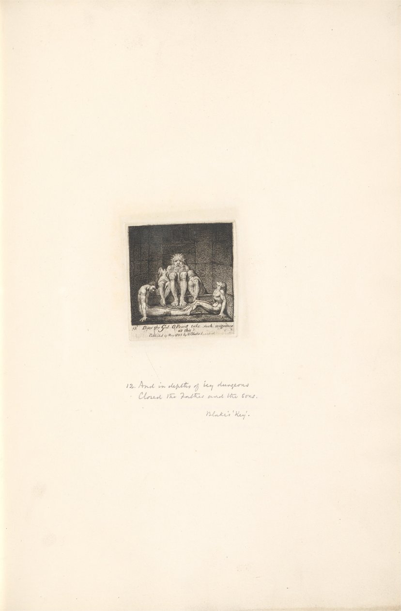 Für die Geschlechter. Die Tore des Paradieses, Tafel 14, Nimmt dein Gott, O Priester, solche Rache? von William Blake