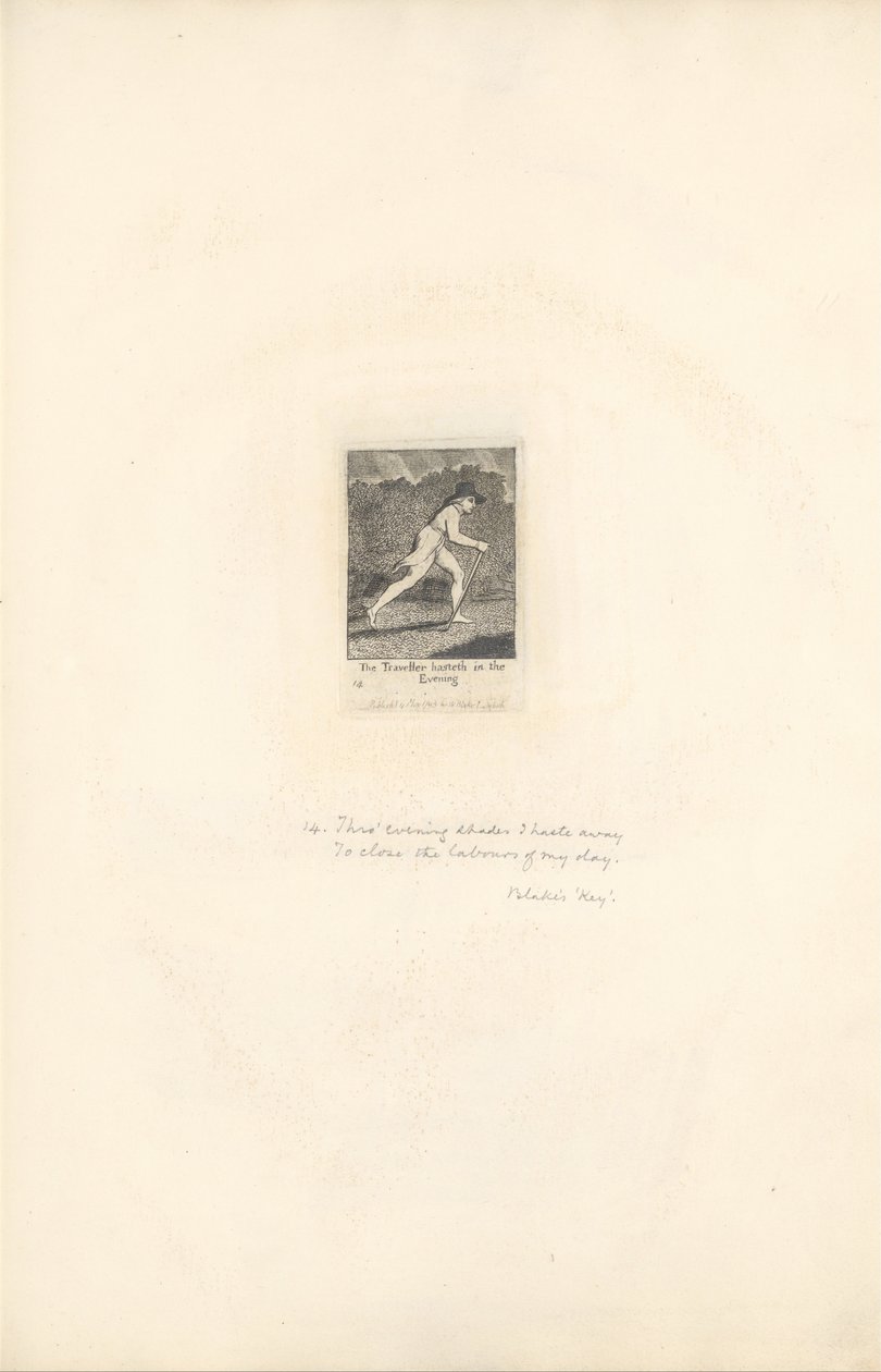 Für die Geschlechter. Die Tore des Paradieses, Tafel 16, Der Reisende eilt am Abend von William Blake