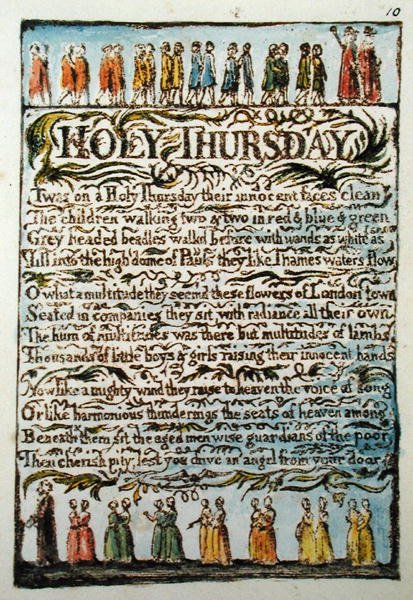 Heiliger Donnerstag, Platte 10 (Bentley 19) aus Lieder der Unschuld und Erfahrung (Bentley Kopie L) von William Blake