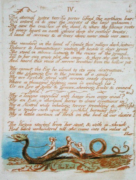 IV. Die ewigen Tore..., Platte 8 aus Das Buch von Thel 1789 von William Blake