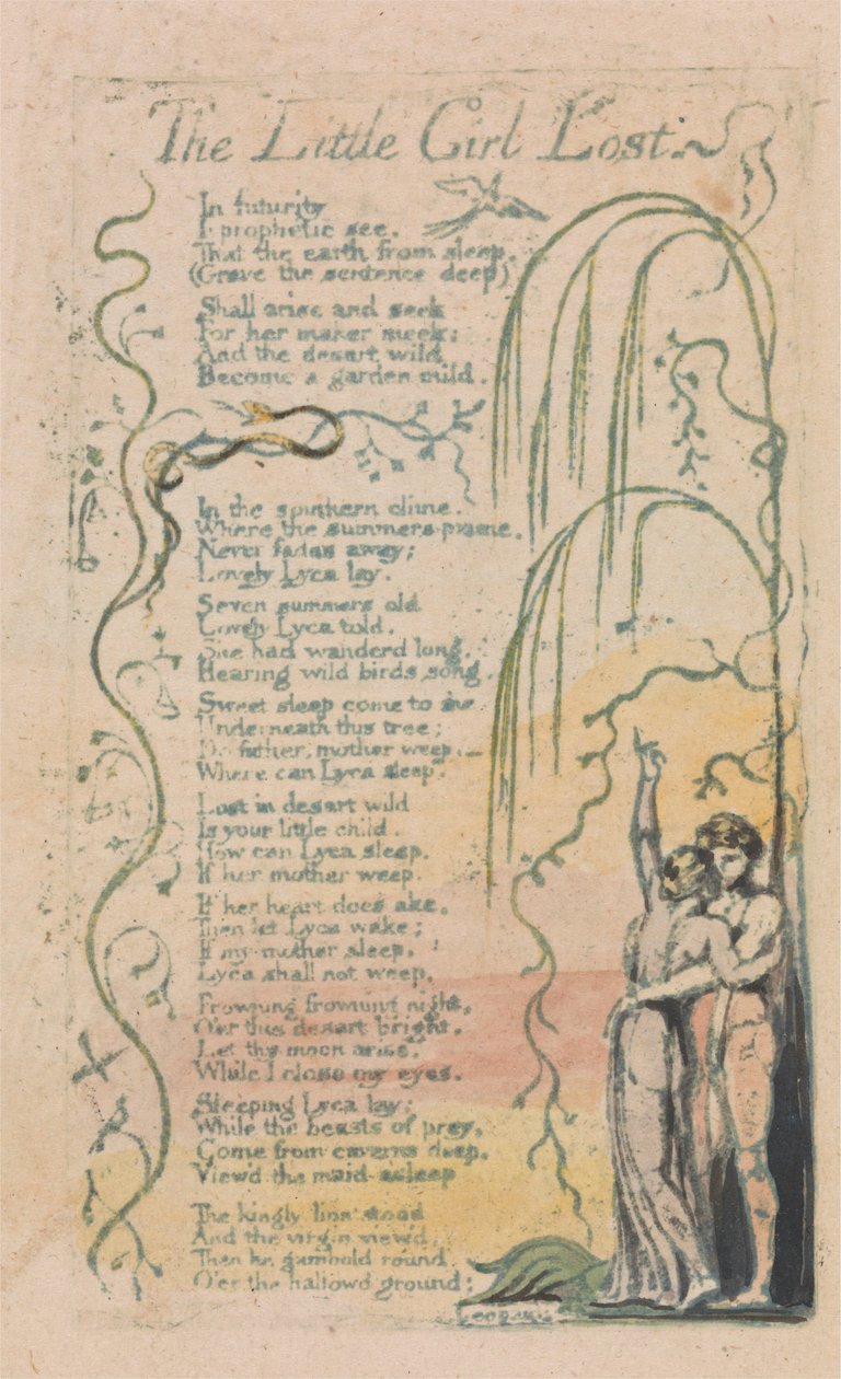 Lieder der Unschuld und der Erfahrung, Platte 20, Das kleine verlorene Mädchen (Bentley 34) von William Blake