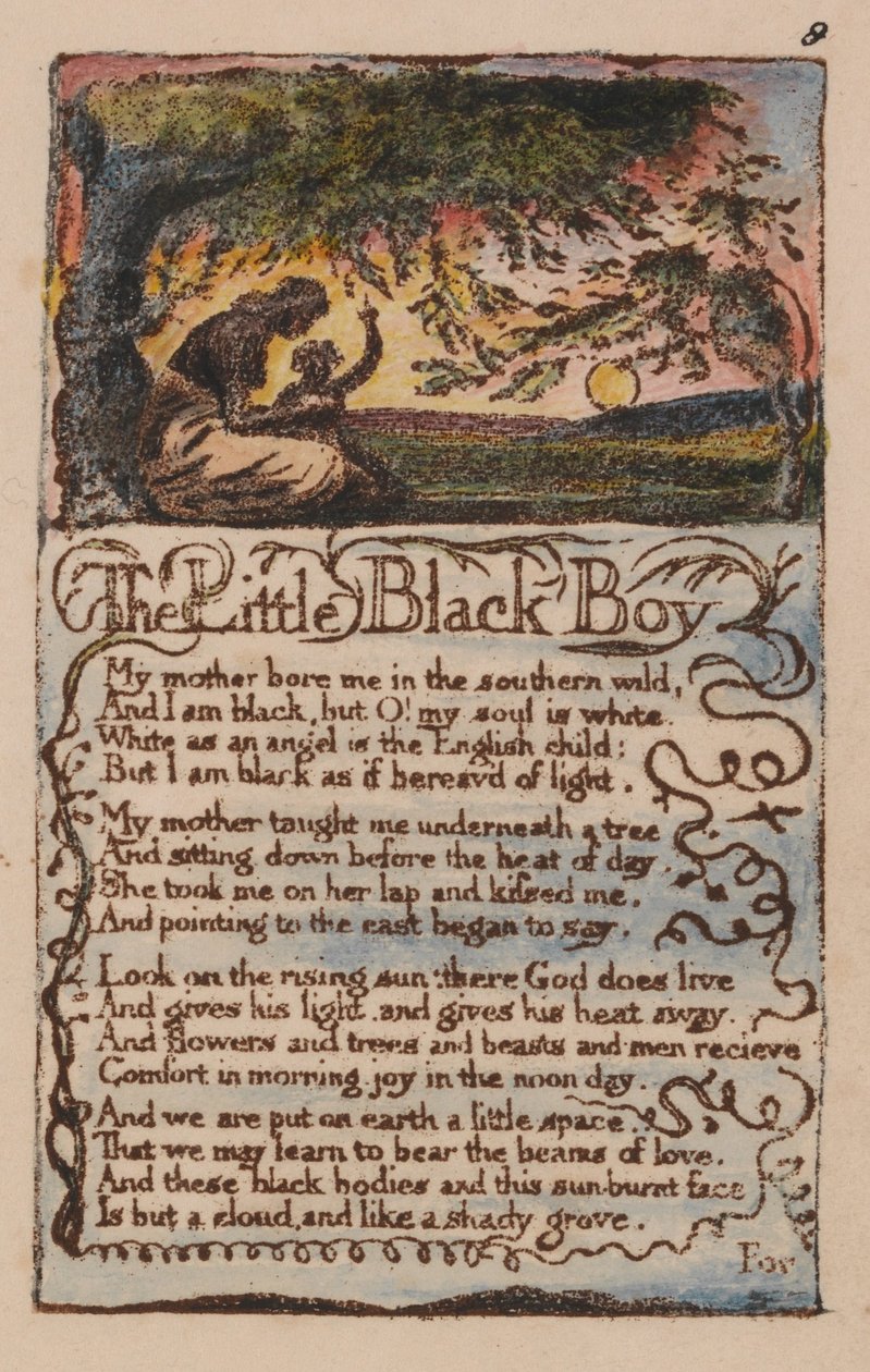 Lieder der Unschuld und der Erfahrung, Platte 8, Der kleine schwarze Junge (Bentley 9) von William Blake