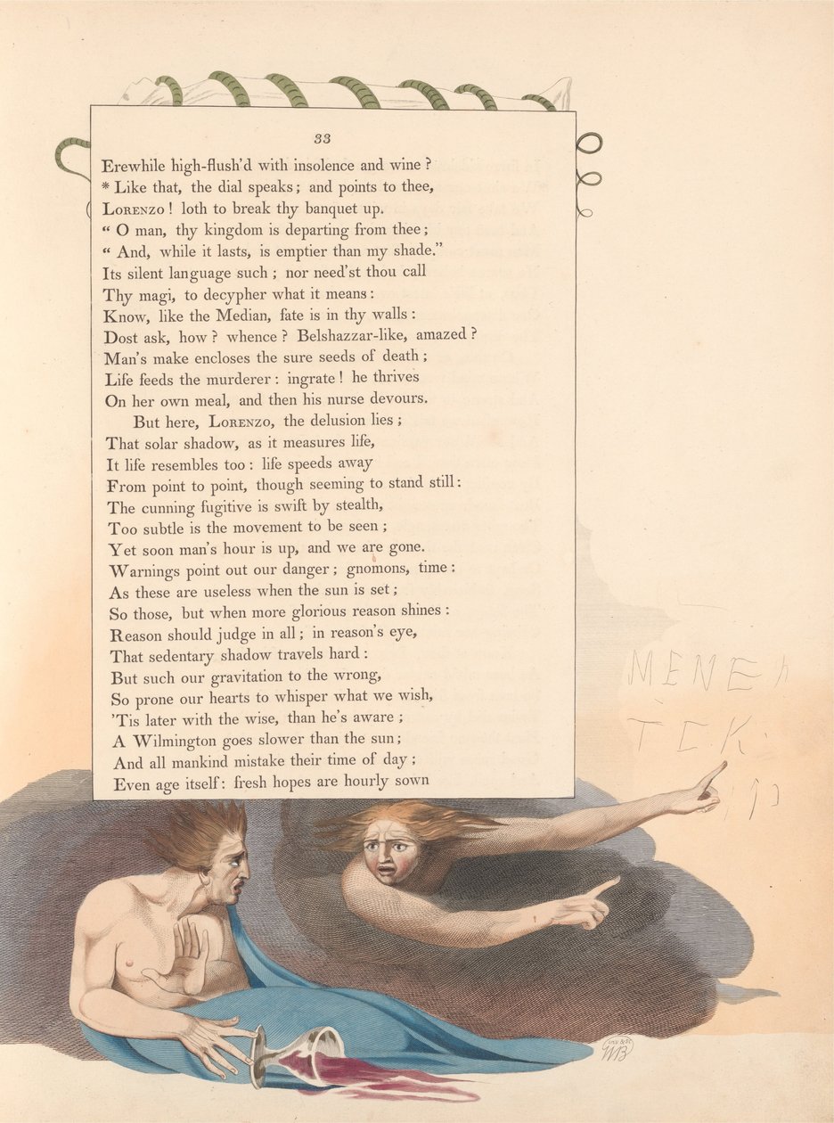 Youngs Nachtgedanken, Seite 33, Wie das, spricht die Sonnenuhr; und zeigt auf dich von William Blake