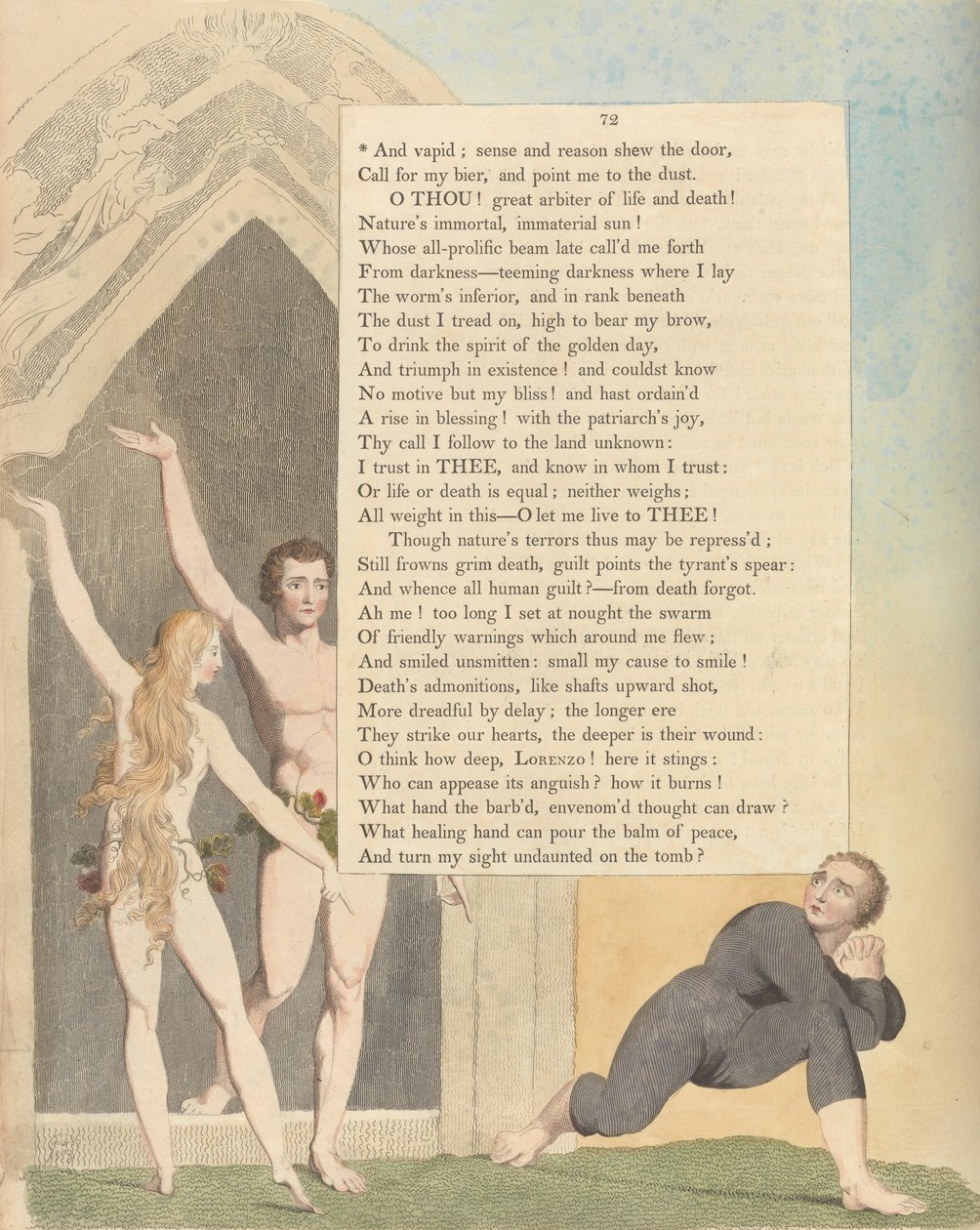 Youngs Nachtgedanken, Seite 72, Und schal; Sinn und Vernunft zeigen die Tür von William Blake