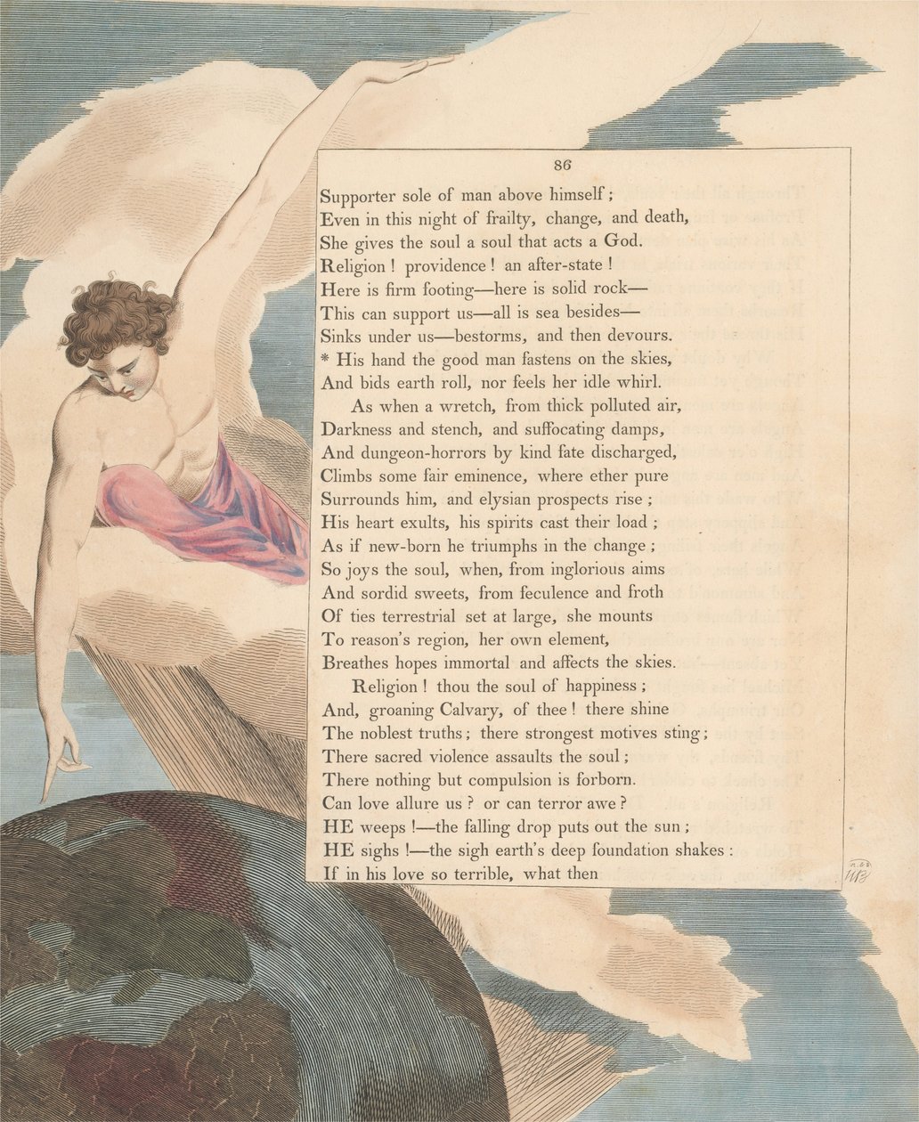 Youngs Nachtgedanken, Seite 86, Seine Hand befestigt der gute Mann am Himmel von William Blake