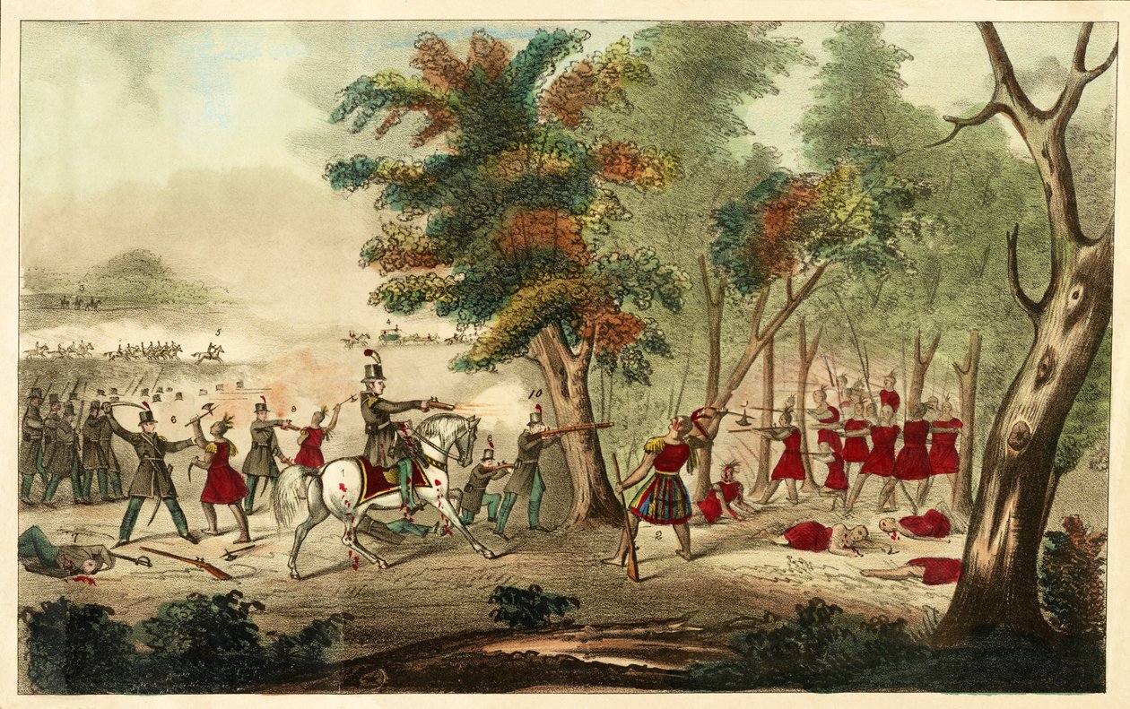 Schlacht am Thames und der Tod von Tecumseh, durch die Kentucky Mounted Volunteers unter der Führung von Colonel Richard M. Johnson, 5. Oktober 1813, 1833 von William Emmons