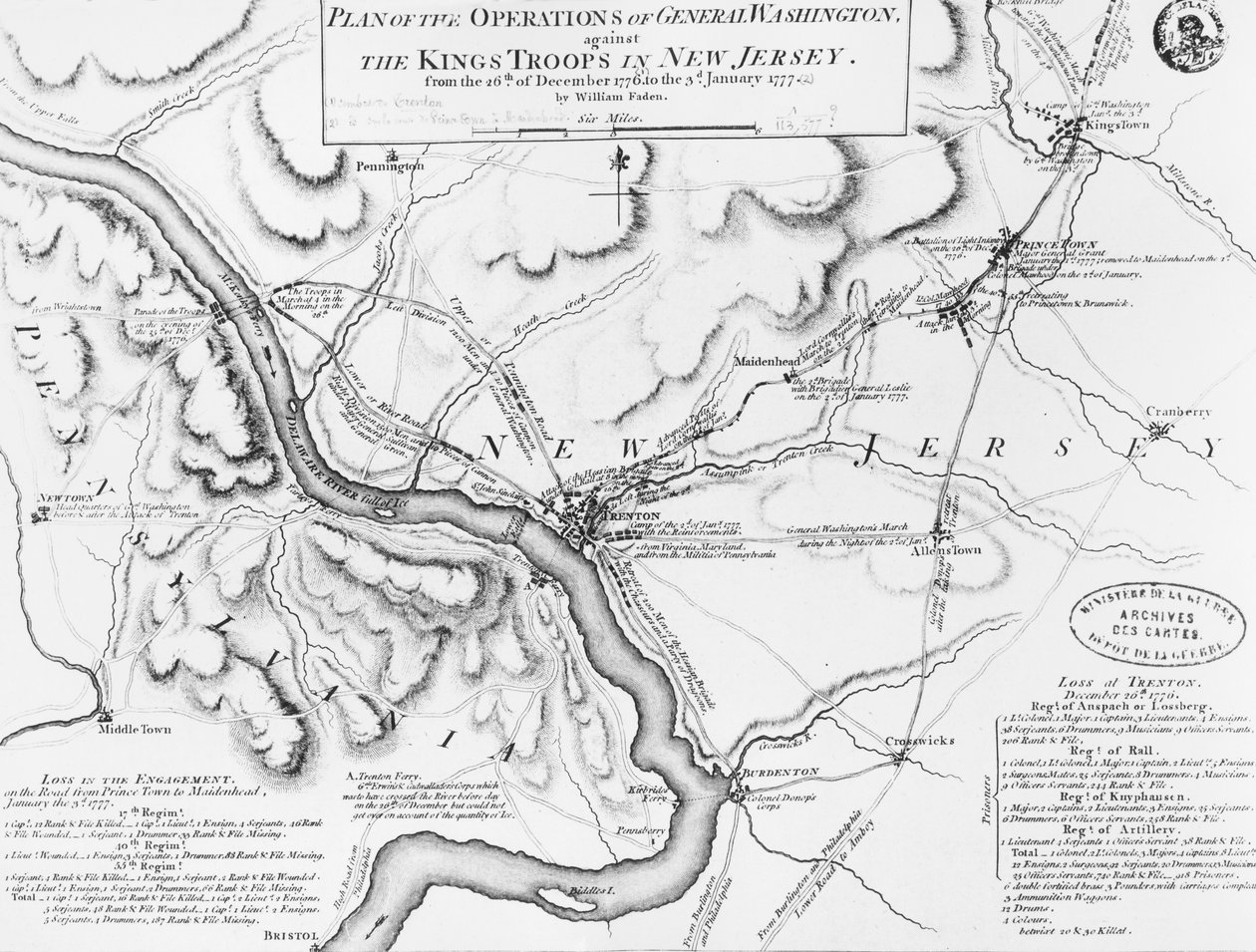 Plan der Operationen von General Washington gegen die Truppen des Königs in New Jersey, 1777 von William Faden
