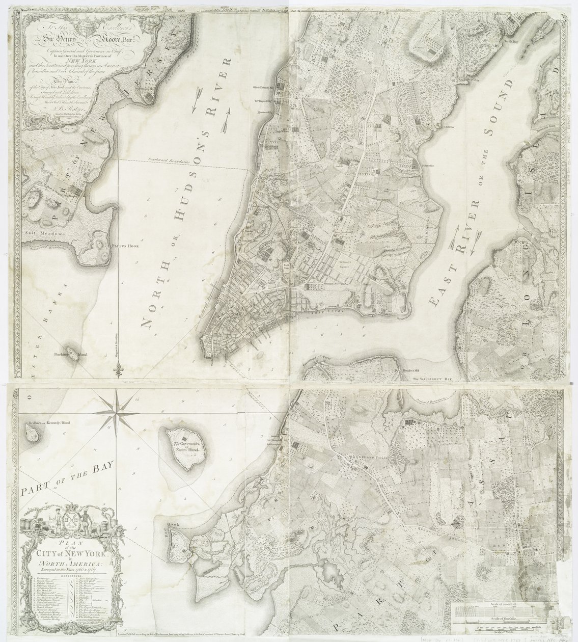 Plan der Stadt New York in Nordamerika, vermessen in den Jahren 1766 und 1767, veröffentlicht in Fadens Atlas, 1776 von William Faden