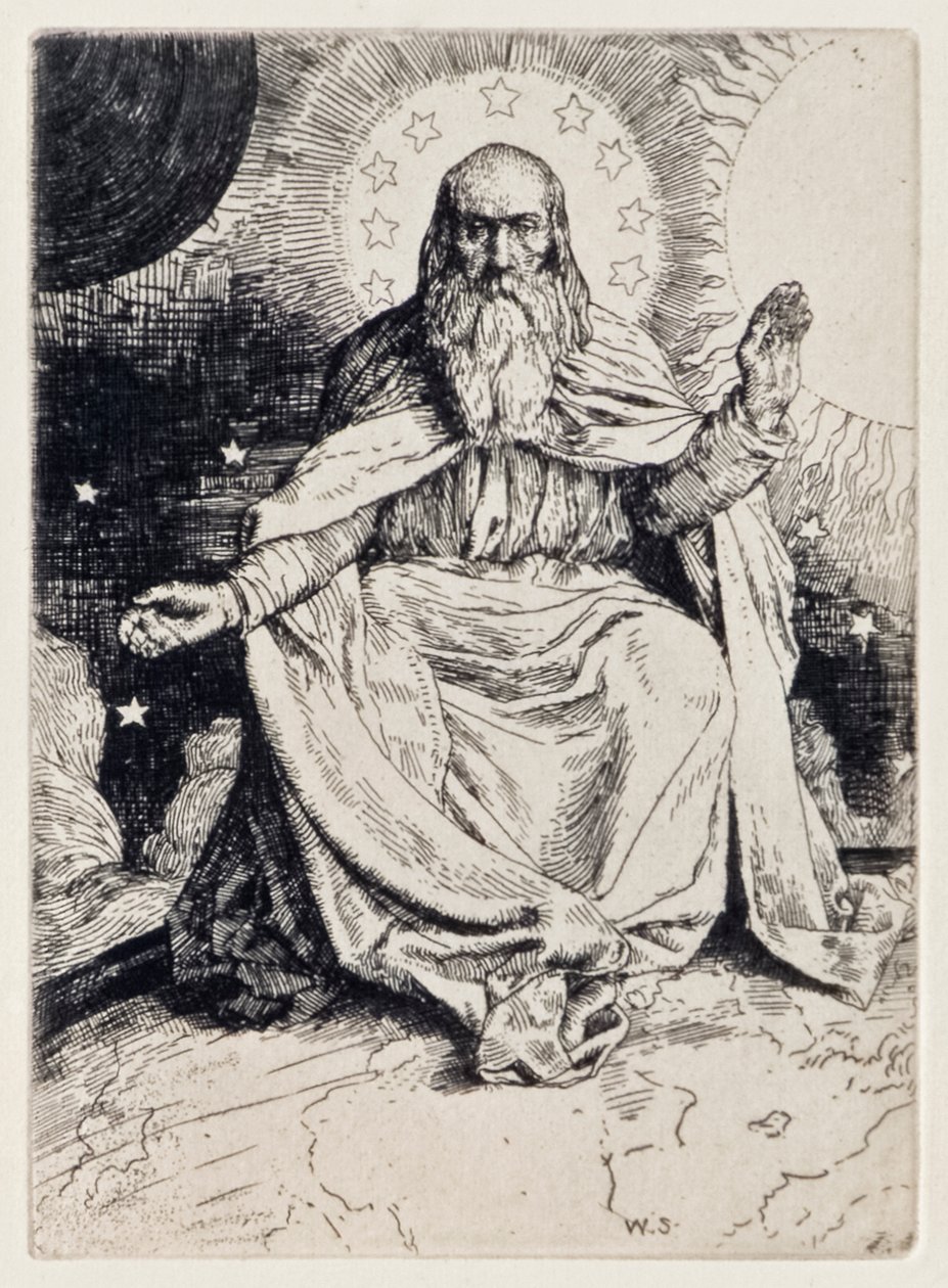 Die Erschaffung der Welt aus Das verlorene Paradies von John Milton, eine Serie von 12 Illustrationen von William Strang von William Strang