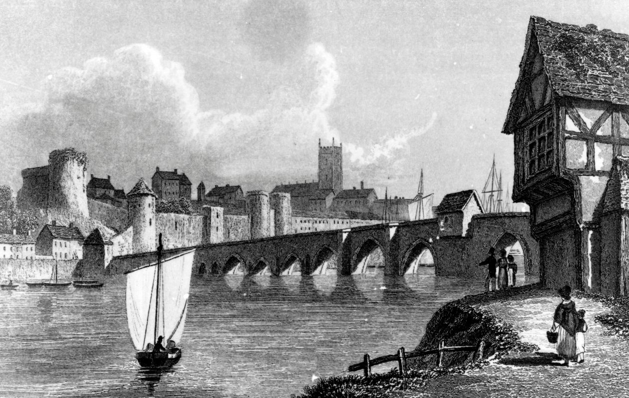 Schloss und Stadt Limerick, graviert von E. Finden, 1829 von William Westall