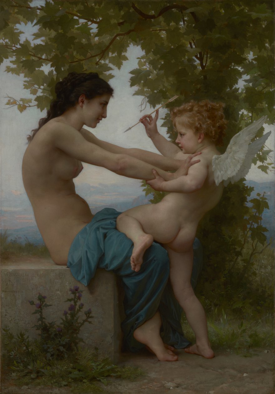 Ein junges Mädchen verteidigt sich gegen Eros, ca. 1880 von William Adolphe Bouguereau