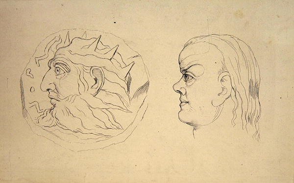 Vorderseite der Münze von Nebukadnezar und ein Kopf von Krebs, aus J. Varleys 