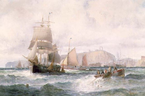 Schiffe vor einer Küste von William A. Thornley or Thornbery