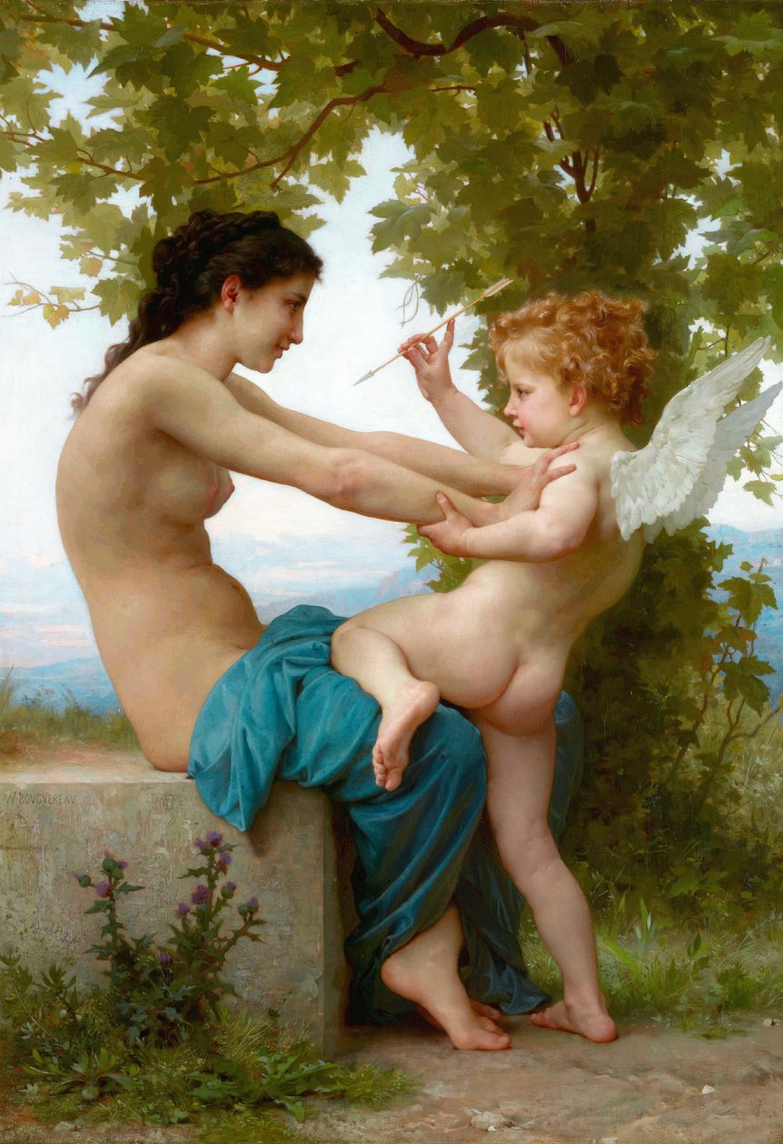 Jeune fille se défendant contre Éros von William Adolphe Bouguereau