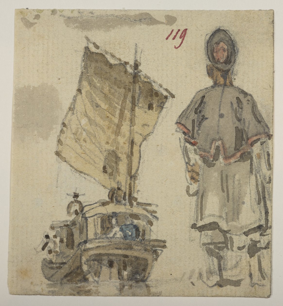 119 Boot- und Figurenstudien, aus einem Album von 372 Zeichnungen von Landschaften, Küstenlinien, Kostümen und Alltagsleben, erstellt während Lord Macartneys Gesandtschaft an den Kaiser von China, zwischen 1792 und 1794 (Bleistift & Aquarell auf Papier) von William Alexander