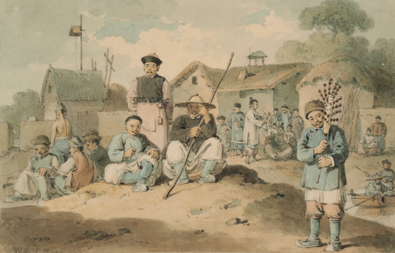 Eine Gruppe von Chinesen am Fluss, die die Botschaft des Earl of McCartney vorbeiziehen sehen von William Alexander