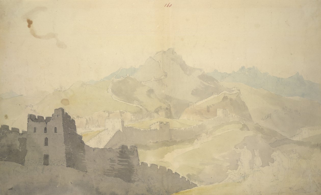 Die Große Mauer von China, aus dem Album von 220 Zeichnungen, hauptsächlich Profile von Küstenlinien, Kostümen und Alltagsleben während der Botschaft von Lord Macartney an den Kaiser von China von William Alexander