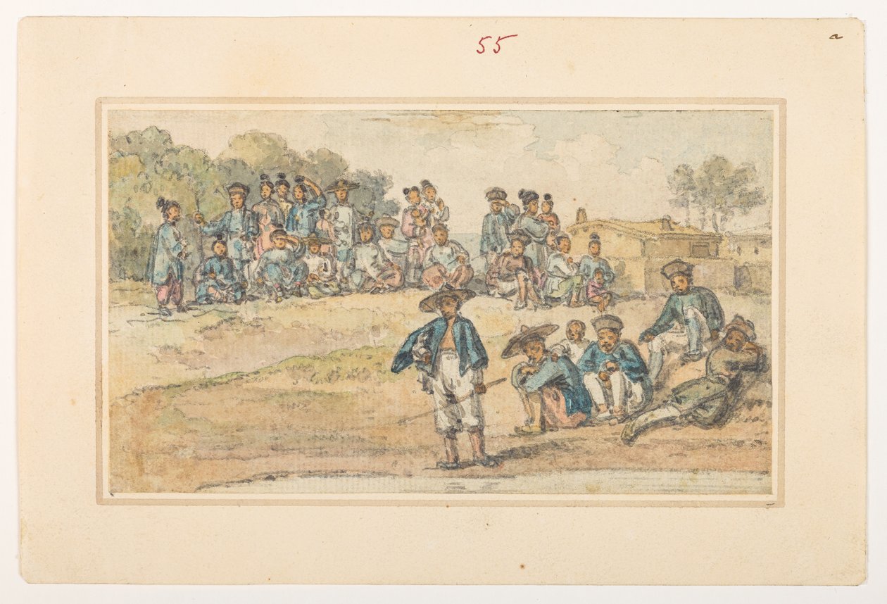 Studien von Chinesen, aus einem Album von 372 Zeichnungen von Landschaften, Küstenlinien, Kostümen und Alltagsleben während der Botschaft von Lord Macartney an den Kaiser von China, zwischen 1792 und 1794 von William Alexander