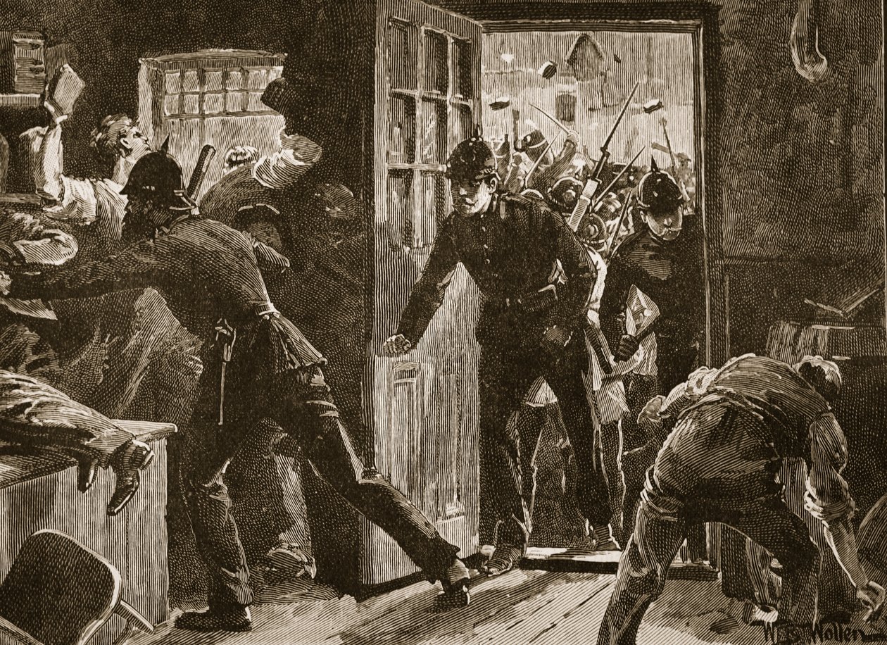 Kampf bei Ennis zwischen National League und Polizei, 1886, Illustration aus 