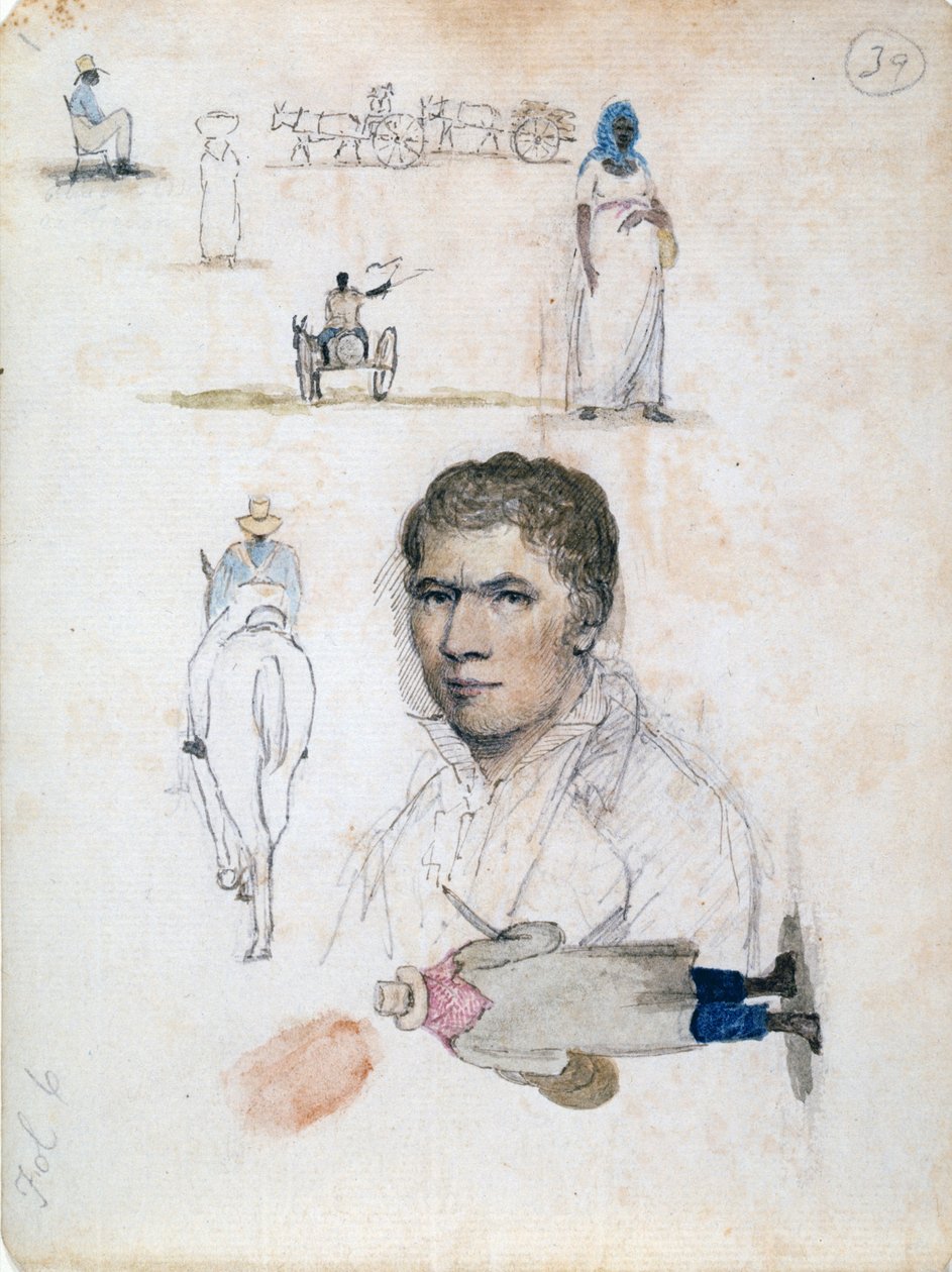 Acht kleine Zeichnungen, darunter Porträts, Figurenstudien, Karren, von Künstler William Berryman von William Berryman