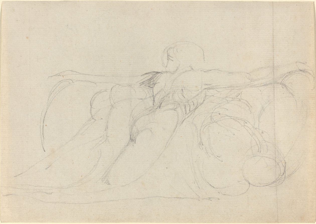 Ein Mann von hinten gesehen, auf Wolken steigend von William Blake