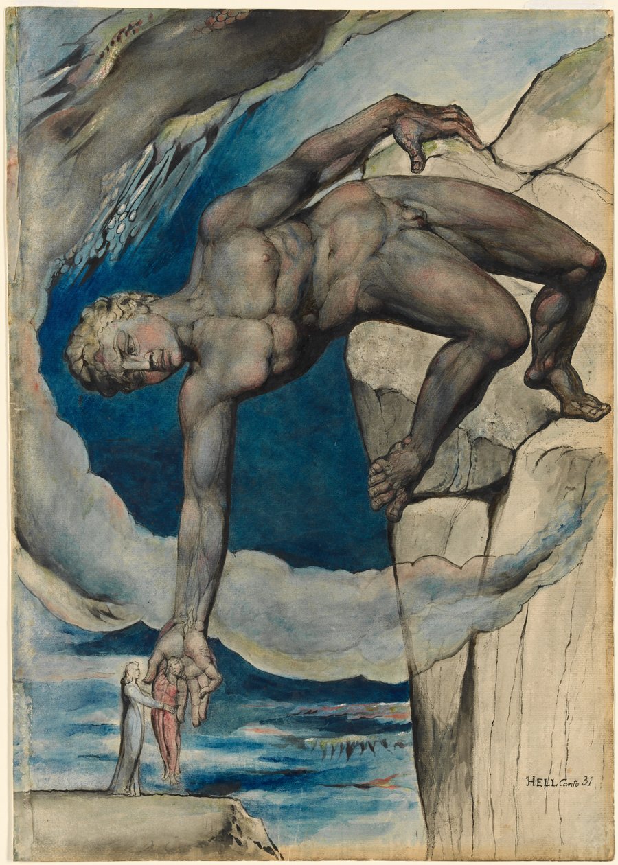 Antäus setzt Dante und Virgil im letzten Kreis der Hölle ab von William Blake