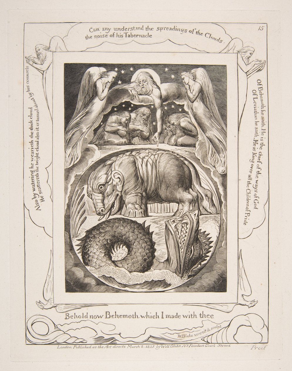 Behemoth und Leviathan, aus Illustrationen des Buches Hiob, 1825-26 von William Blake