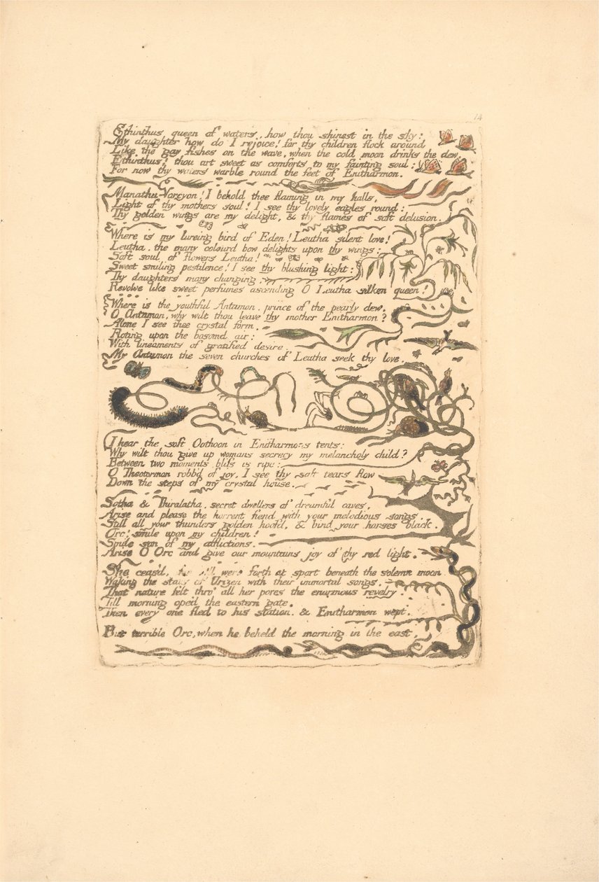 Europa. Eine Prophezeiung, Platte 16, Ethinthus Königin der Wasser . . . . (Bentley 17) von William Blake