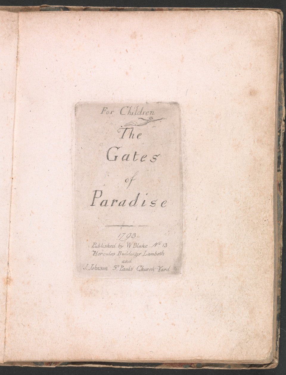 Für Kinder. Die Tore des Paradieses, Tafel 2, Titelseite von William Blake
