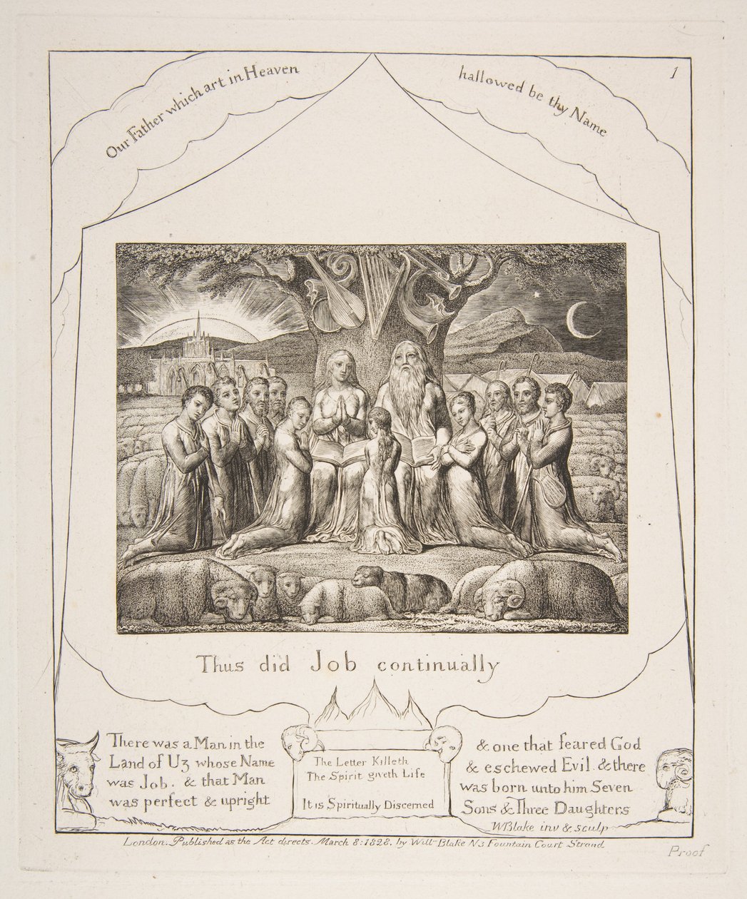Hiob und seine Familie, aus Illustrationen des Buches Hiob von William Blake