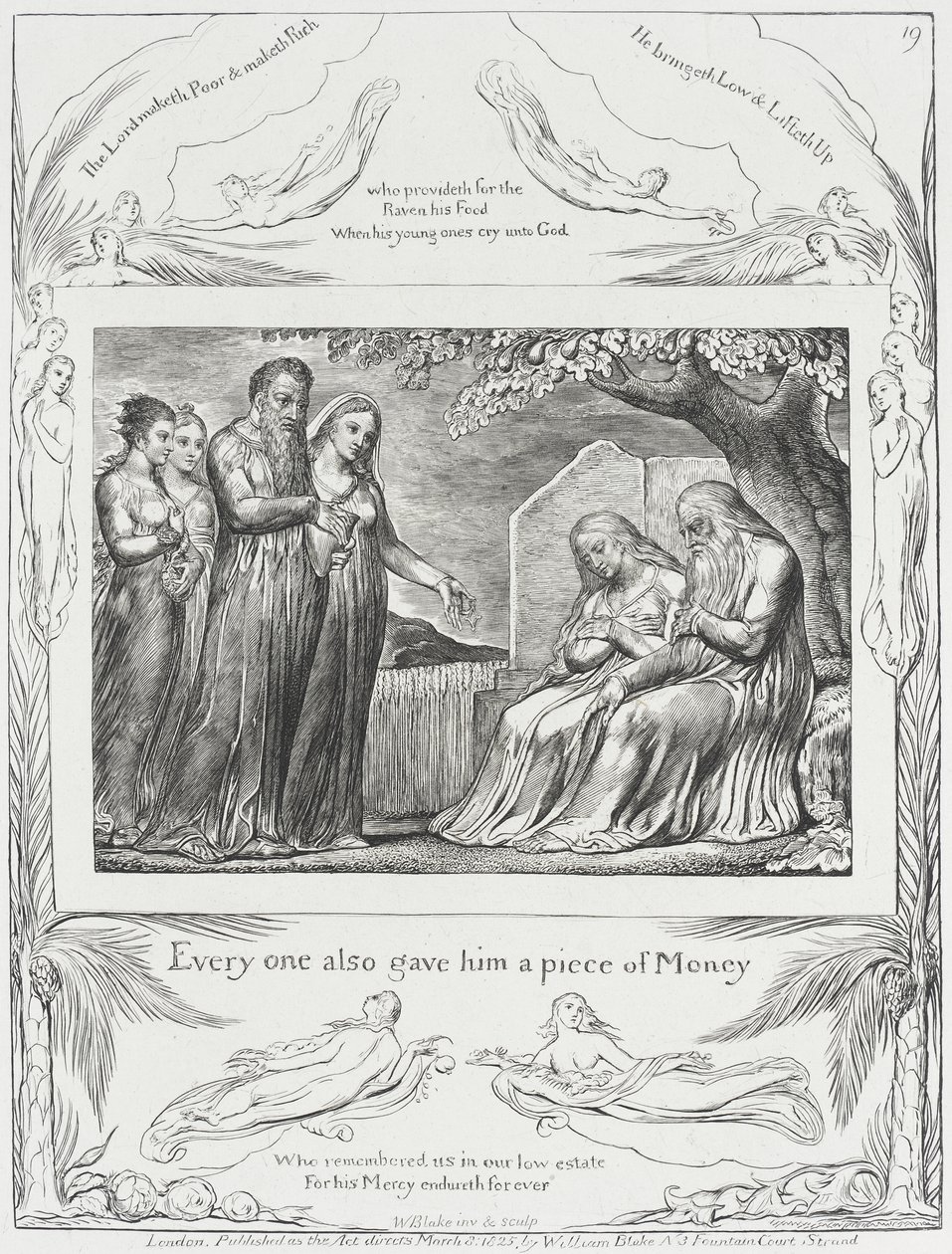 Hiob und seine Frau empfangen Almosen von William Blake