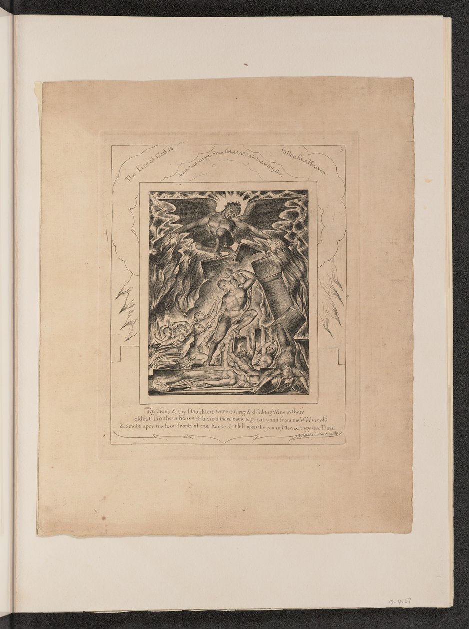 Hiobs Söhne und Töchter von Satan überwältigt, 1825 von William Blake