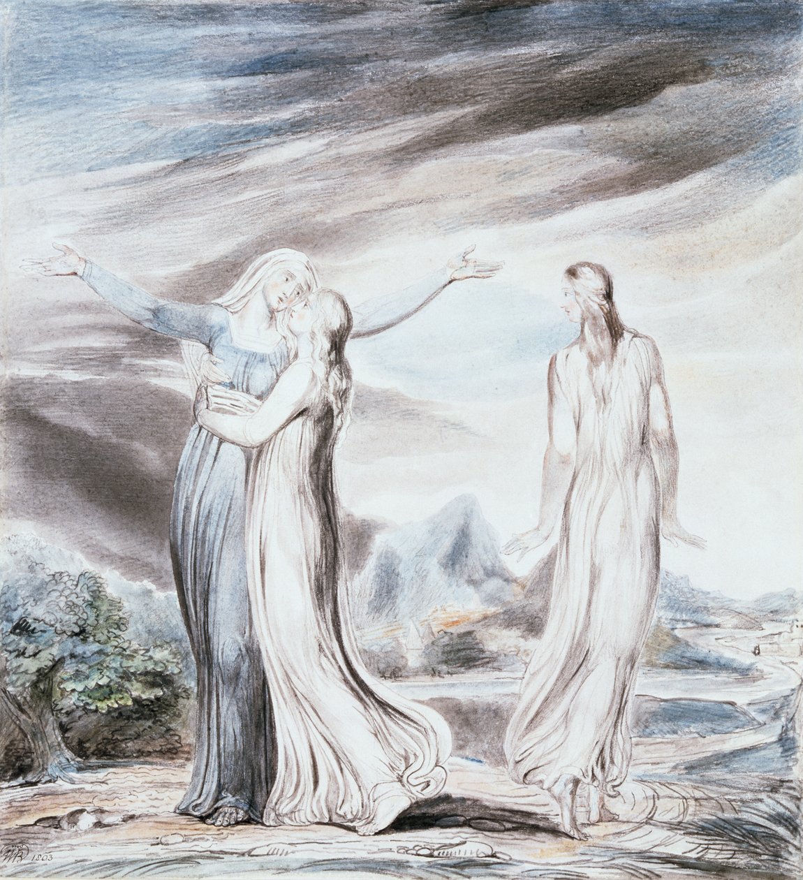 Naomi bittet Ruth und Orpa, ins Land Moab zurückzukehren von William Blake