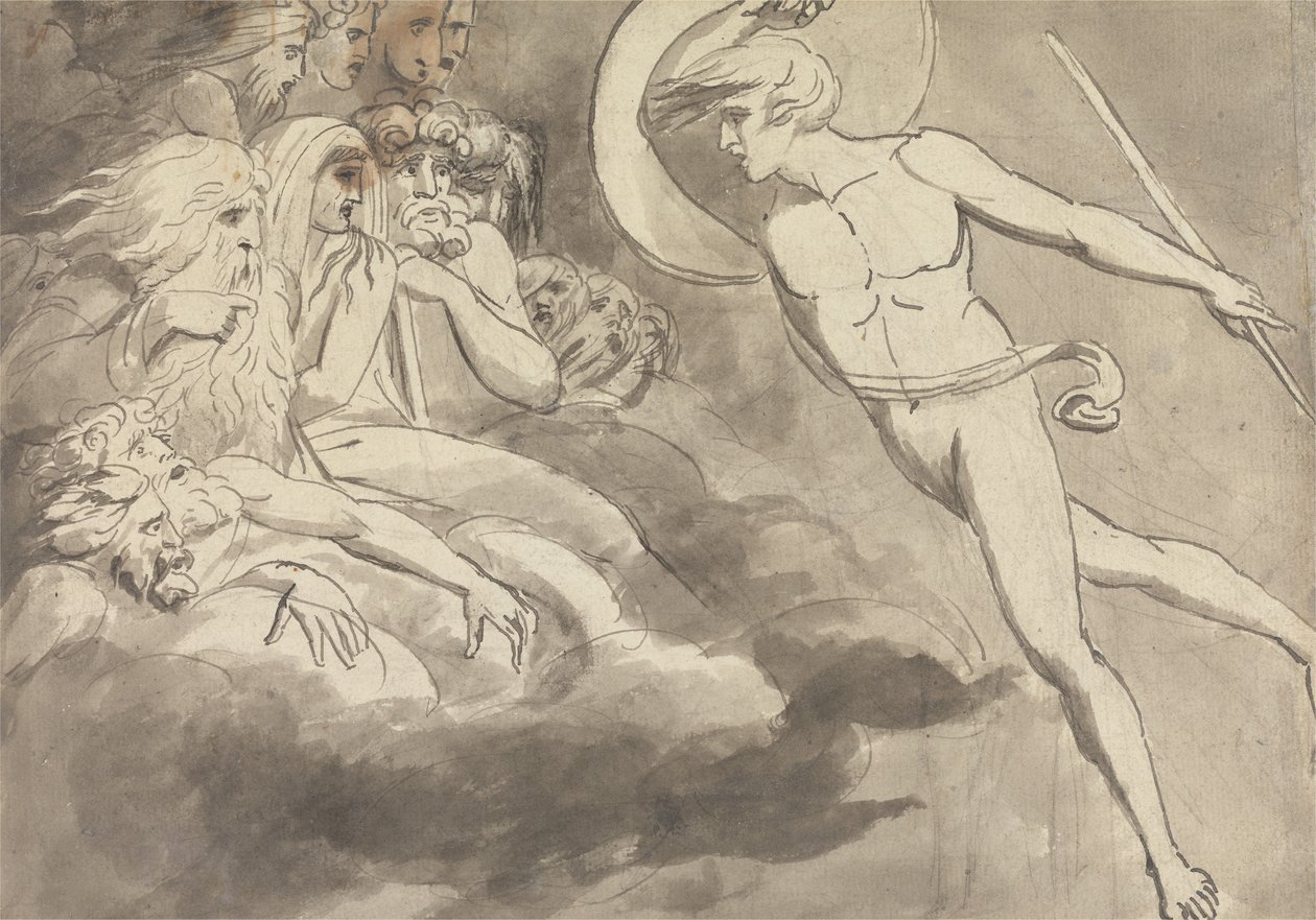 Satan nähert sich dem Hof des Chaos von William Blake